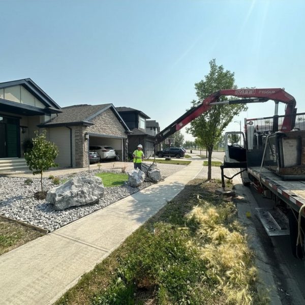 flatbed with crane